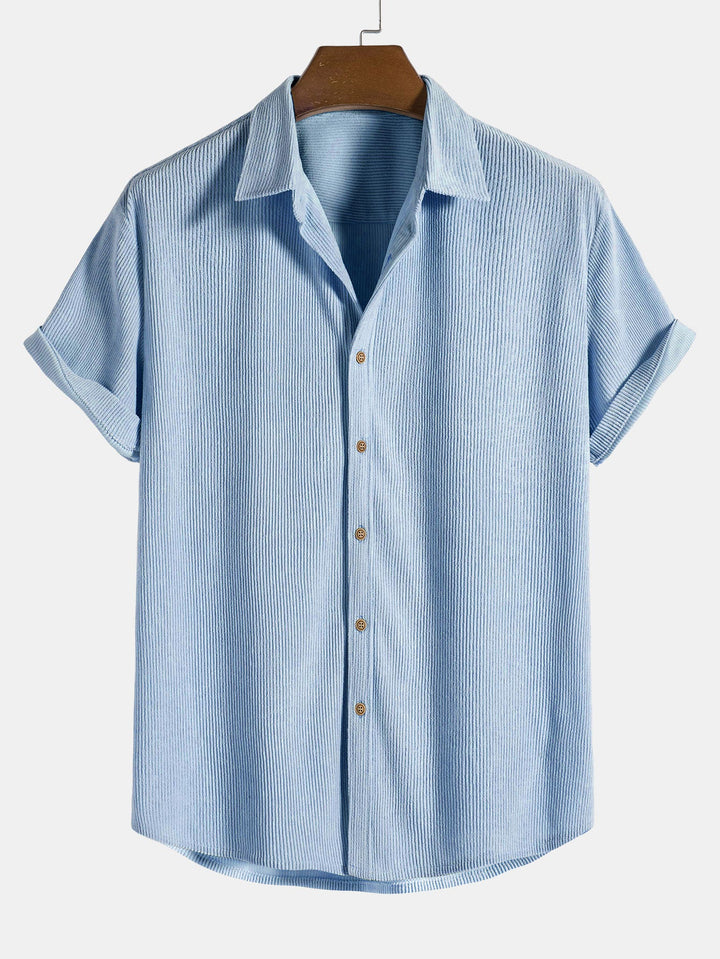 Korte Mouwen Corduroy Overhemd met Knopen & Shorts