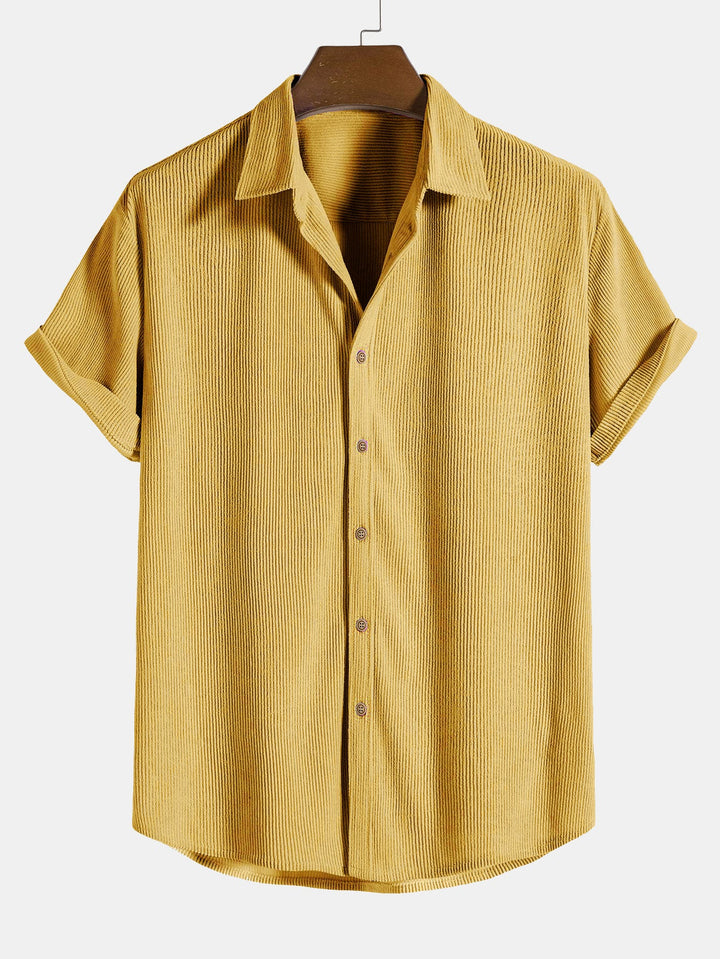Korte Mouwen Corduroy Overhemd met Knopen & Shorts