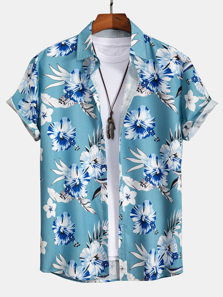 Tropisch Bloemenprint Overhemd met Knopen & Zwemshorts