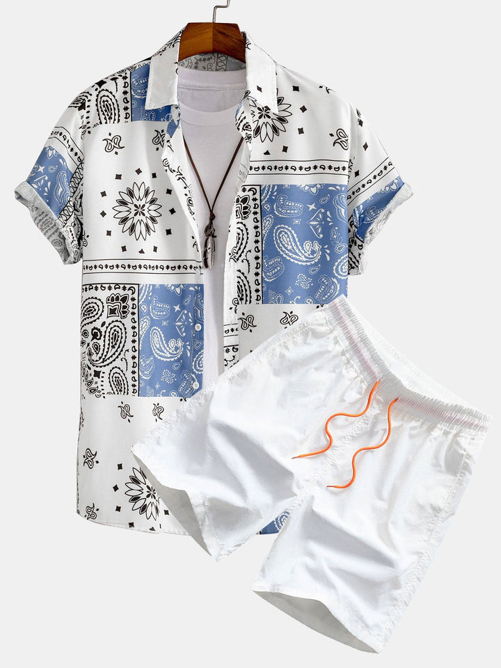 Paisley Print Knop-Up Shirt #Willekeurig patroon ontwerp# & Zwemshorts