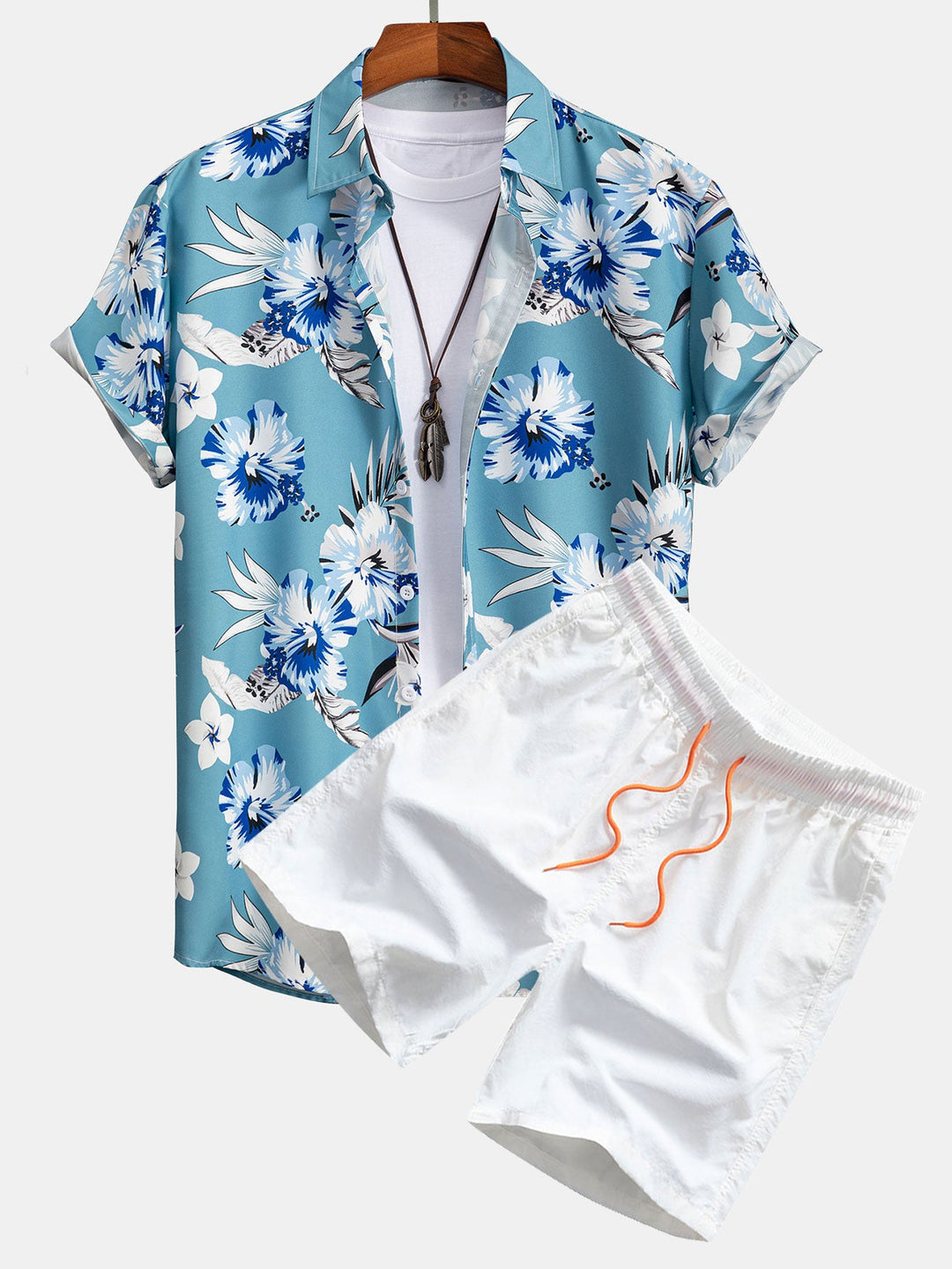 Tropisch Bloemenprint Overhemd met Knopen & Zwemshorts