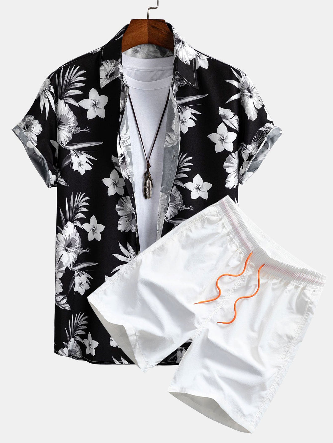 Tropisch Bloemenprint Overhemd met Knopen & Zwemshorts