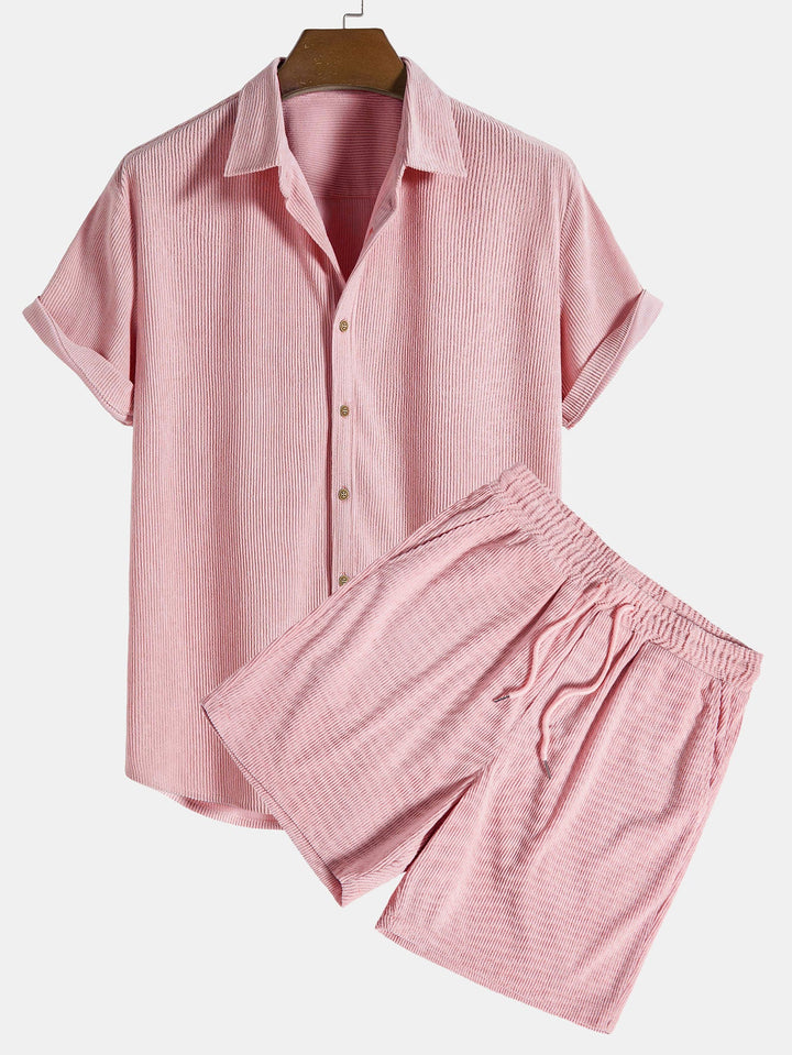 Korte Mouwen Corduroy Overhemd met Knopen & Shorts
