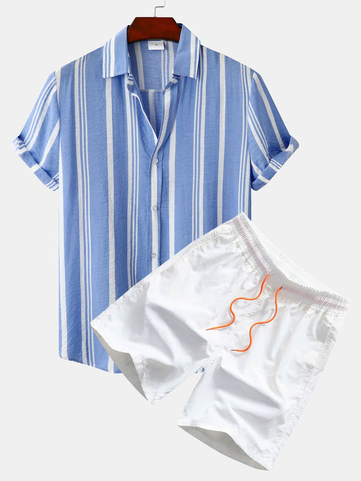 Gestreepte Print Knop-Up Shirt & Zwemshorts