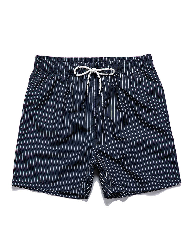 Linnen Look Korte Mouwen Shirt & Gestreepte Print Zwemshorts