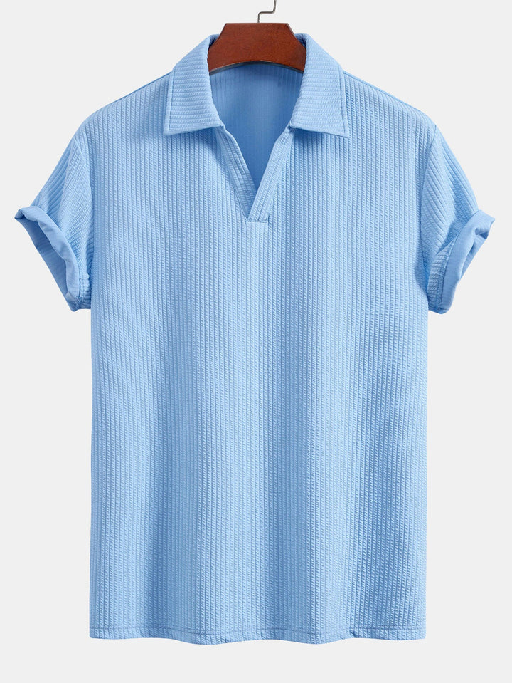 Korte Mouwen V-Hals Ribbel Polo & Rechte Ribbel Broek