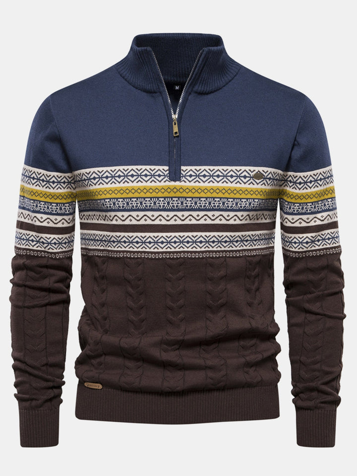 Contrast geometrische jacquard trui met kwartrits