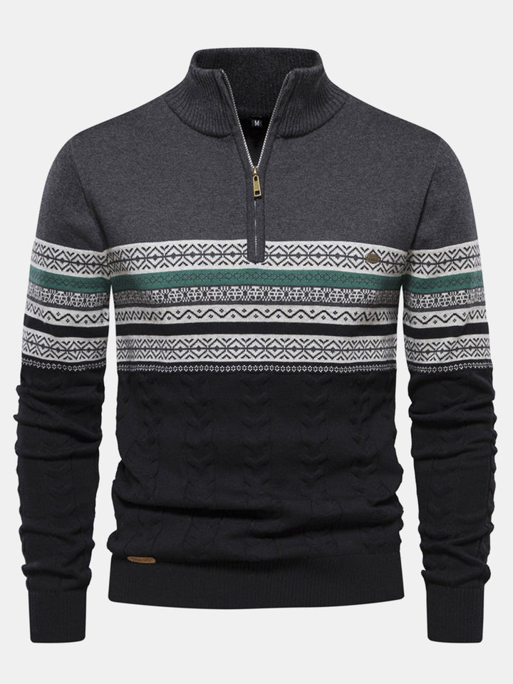 Contrast geometrische jacquard trui met kwartrits