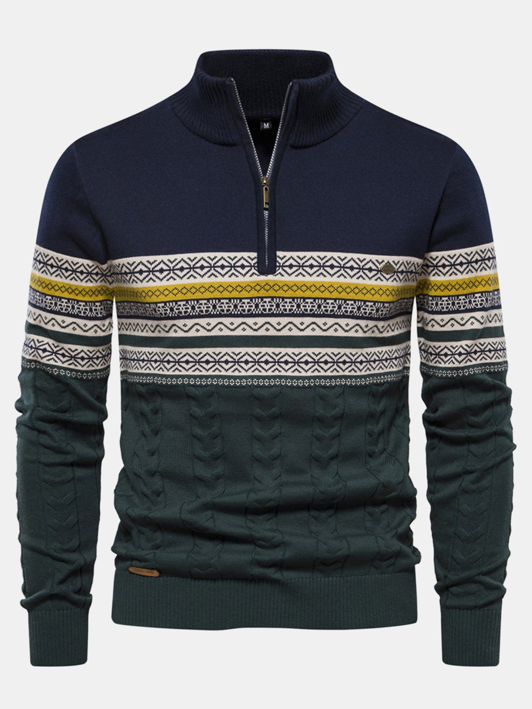 Contrast geometrische jacquard trui met kwartrits