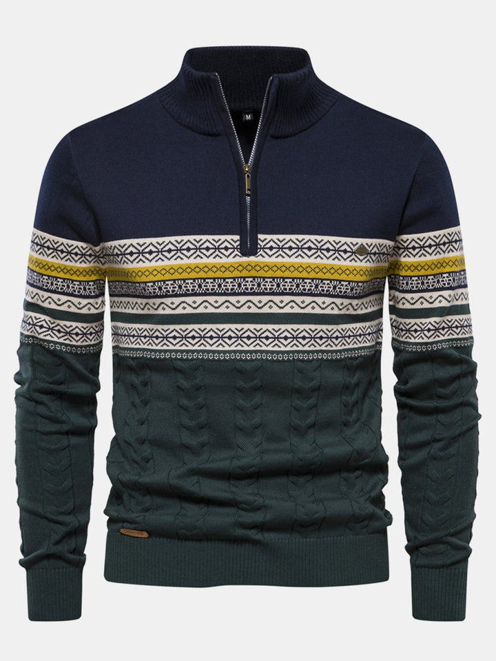 Contrast geometrische jacquard trui met kwartrits