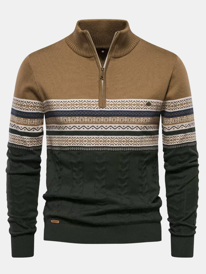 Contrast geometrische jacquard trui met kwartrits