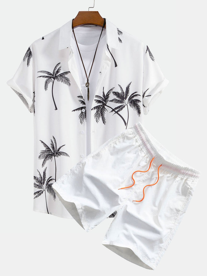 Palmboomprint Overhemd met Knopen & Zwemshorts