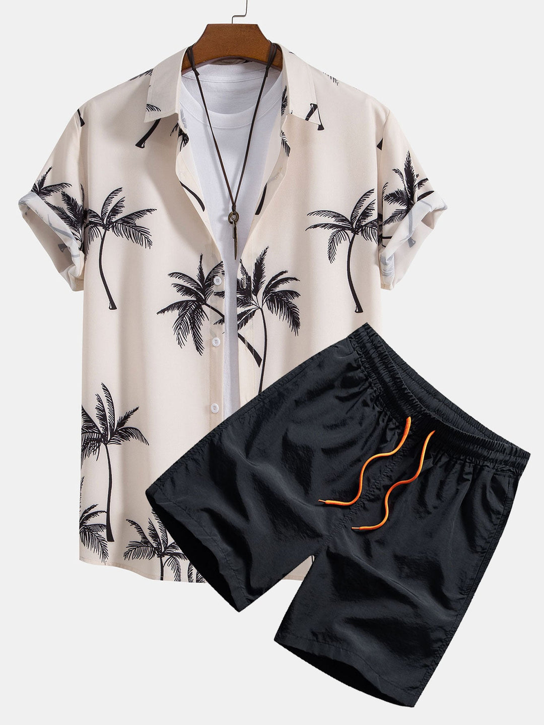 Palmboomprint Overhemd met Knopen & Zwemshorts