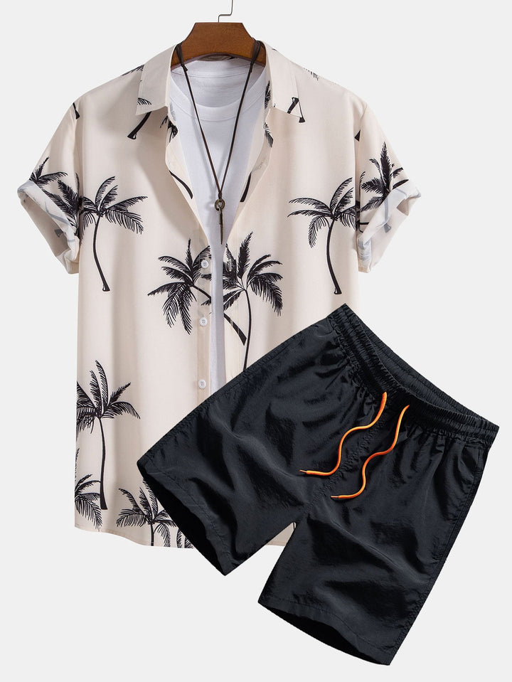 Palmboomprint Overhemd met Knopen & Zwemshorts