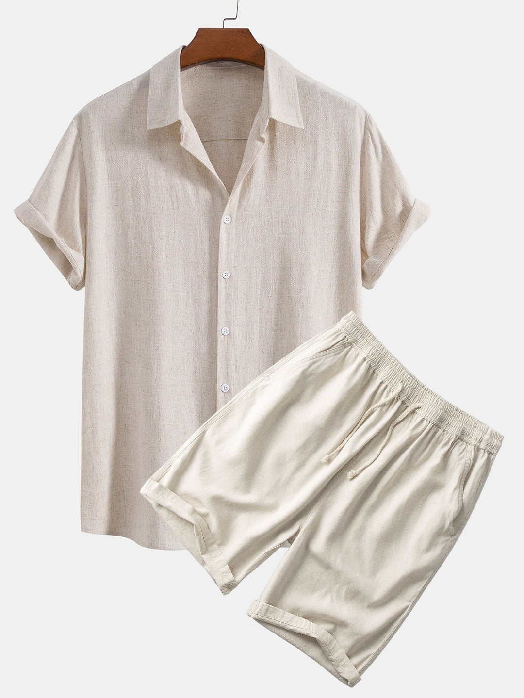 Linnen Rayon Mix Knop-Up Shirt & Linnen Katoen Mix 11" Shorts