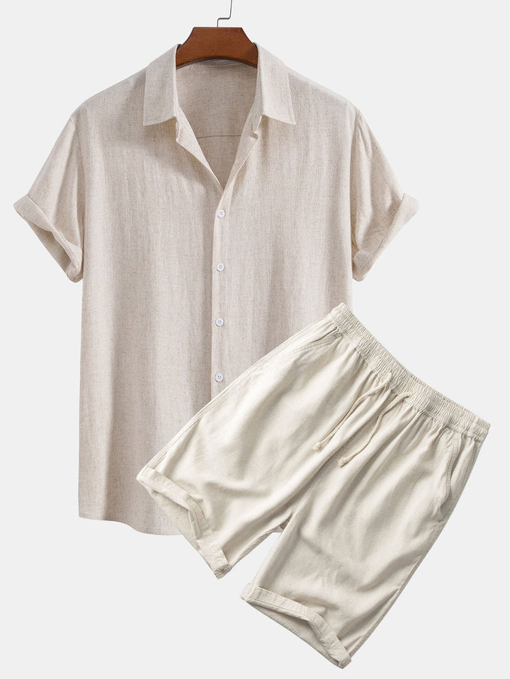 Linnen Rayon Mix Knop-Up Shirt & Linnen Katoen Mix 11" Shorts