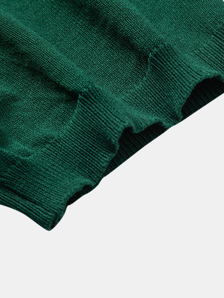 Stripe Jacquard Gebreid Polo Shirt & Rechte Ribbroek