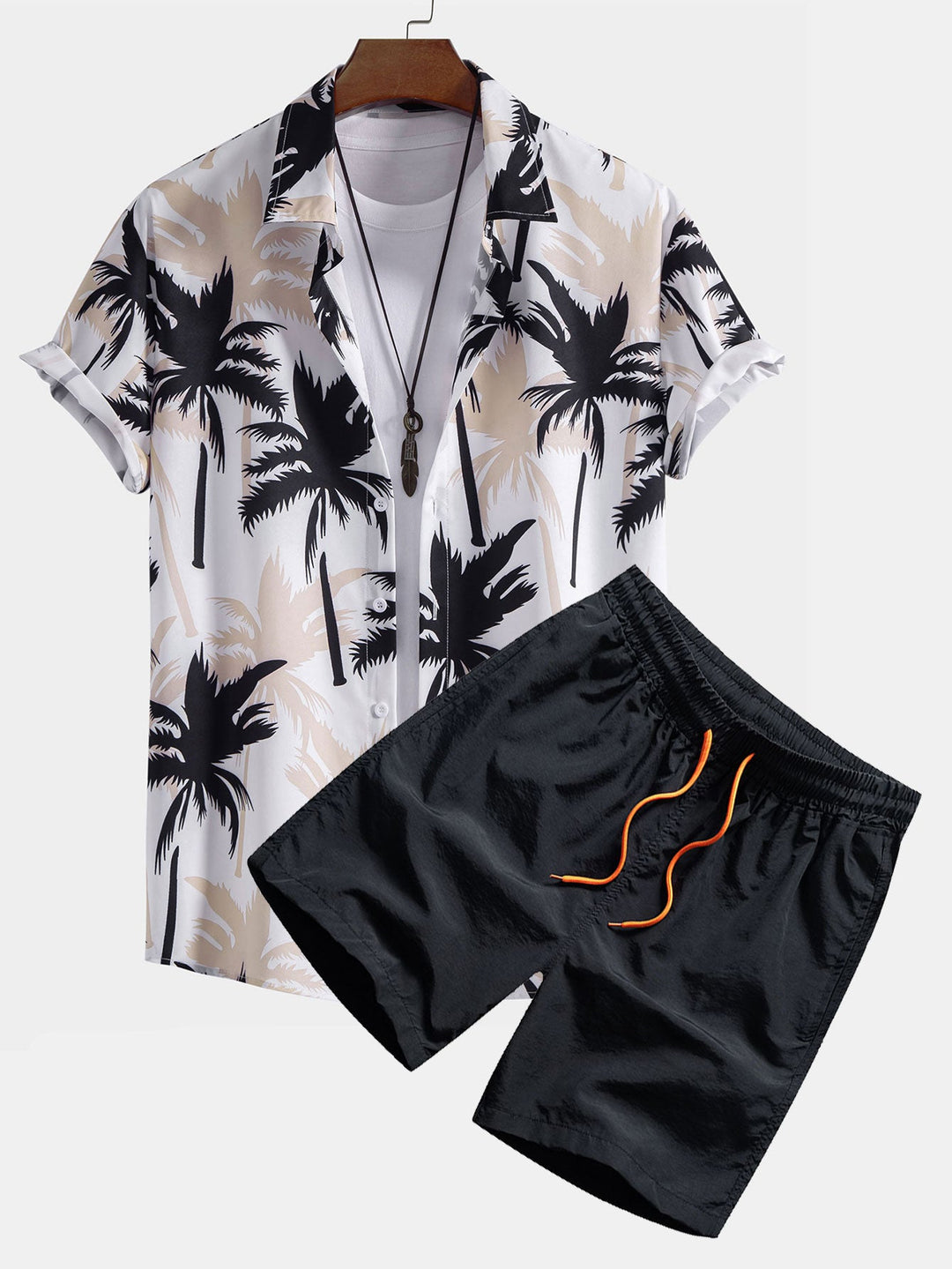 Palmboomprint Overhemd met Knopen & Zwemshorts
