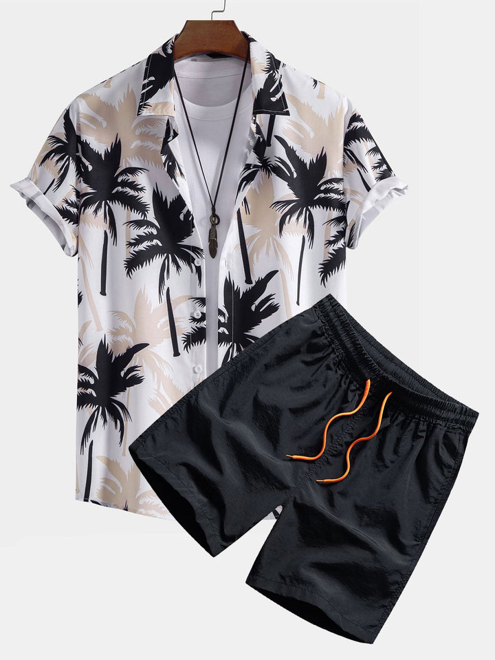 Palmboomprint Overhemd met Knopen & Zwemshorts