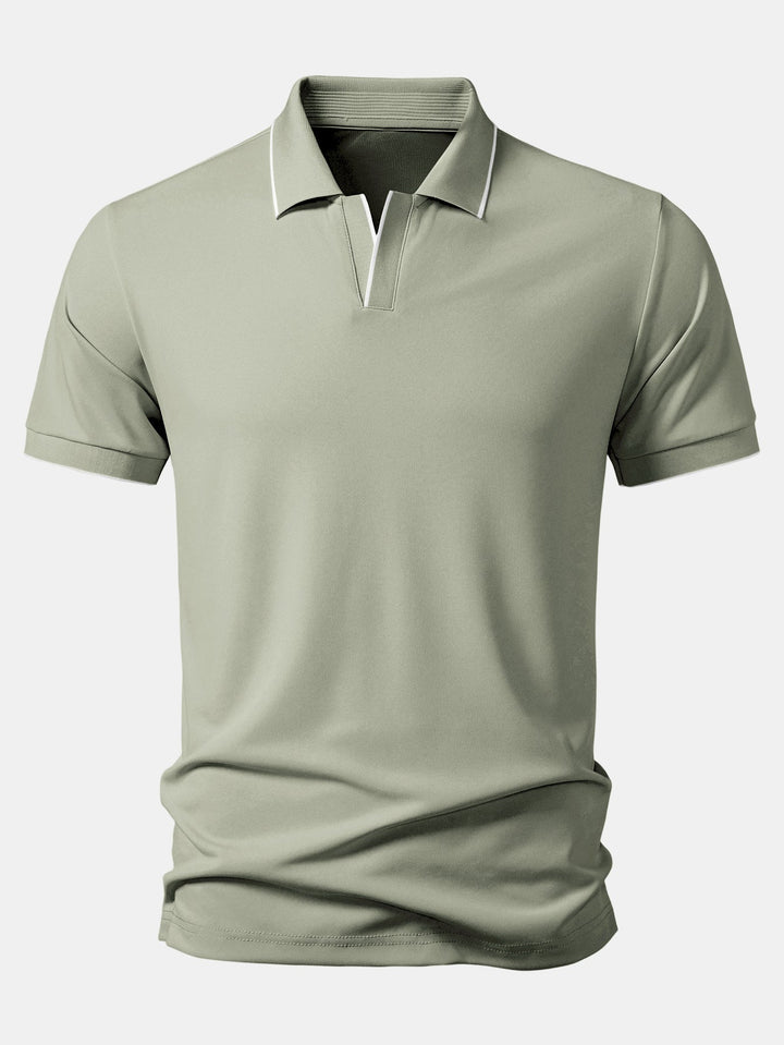 Contrast Trim Johnny Collar Polo