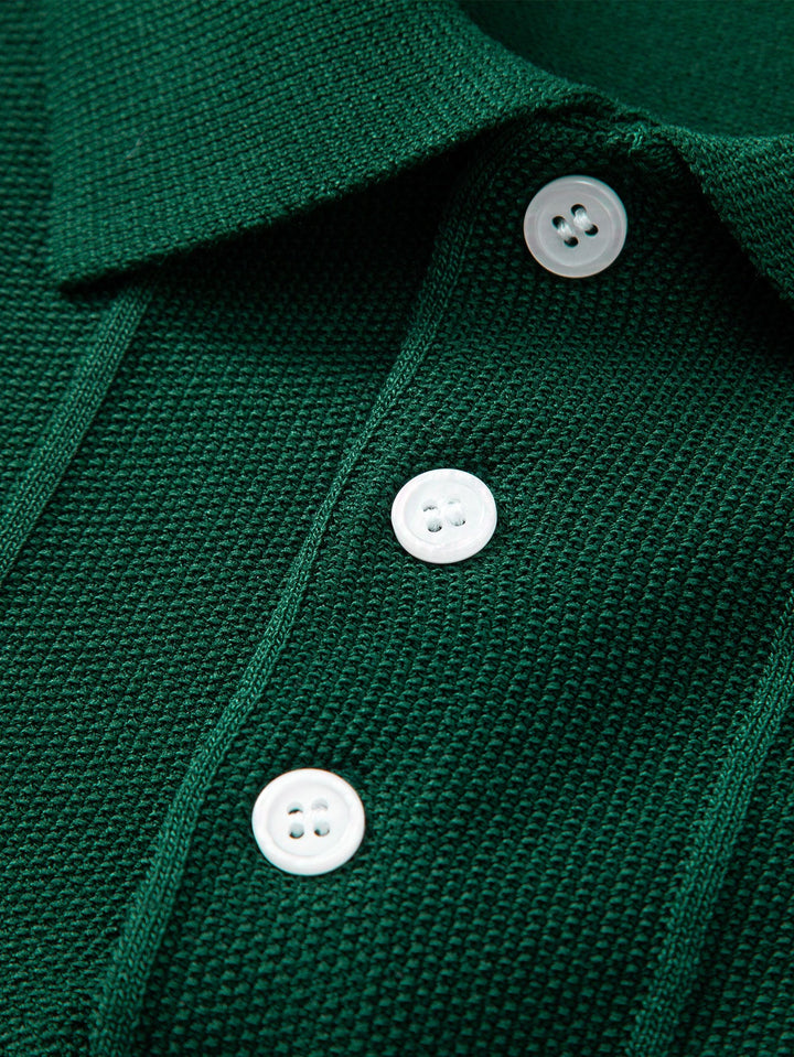 Stripe Jacquard Gebreid Polo Shirt & Rechte Ribbroek