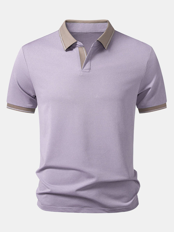 Contrast Trim Johnny Collar Polo