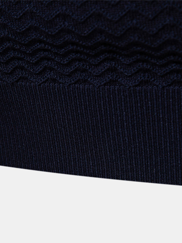 Contrast Textured Jacquard Gebreid Zip Up Polo Shirt