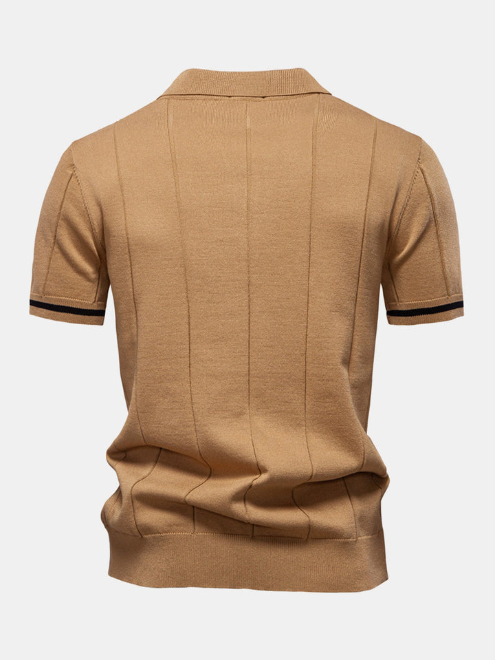Contrast Trim Rits Gebreid Polo Shirt