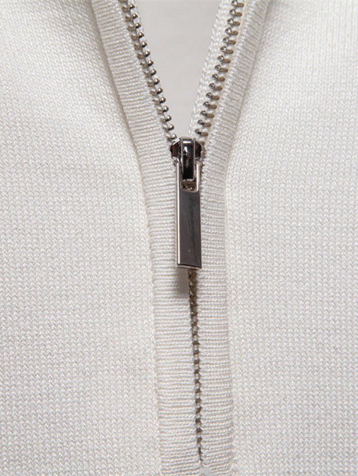 Contrast Trim Rits Gebreid Polo Shirt