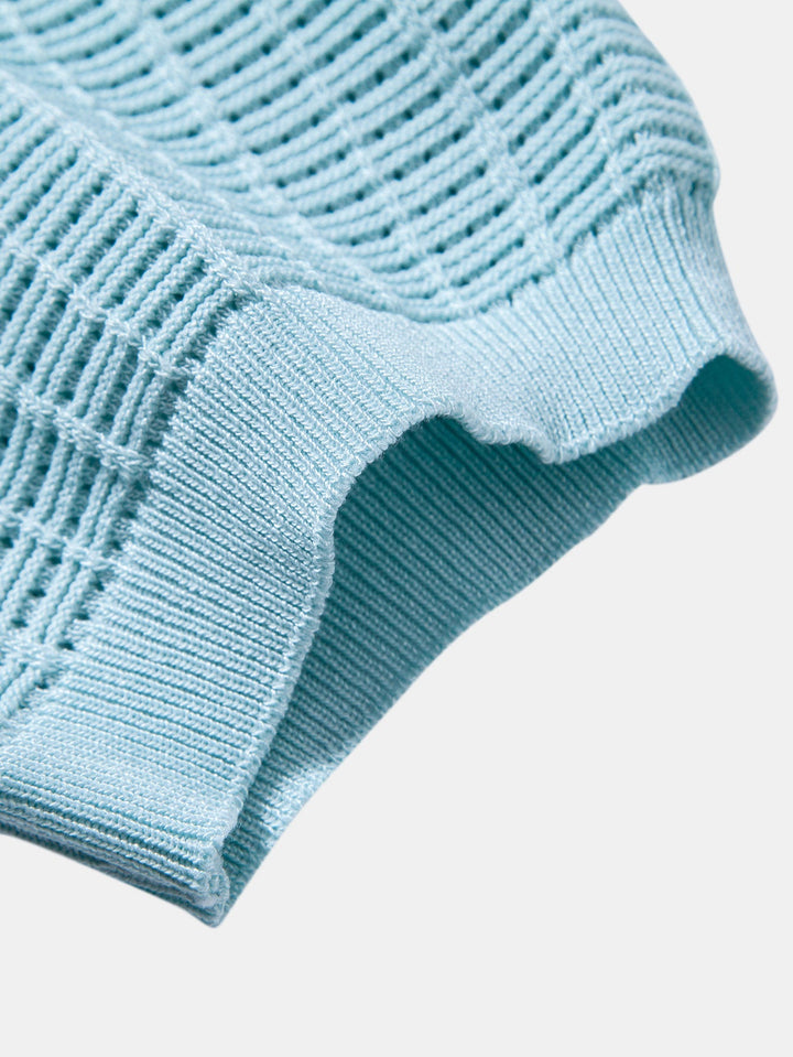 Textured Jacquard Johnny Collar Knit Polo