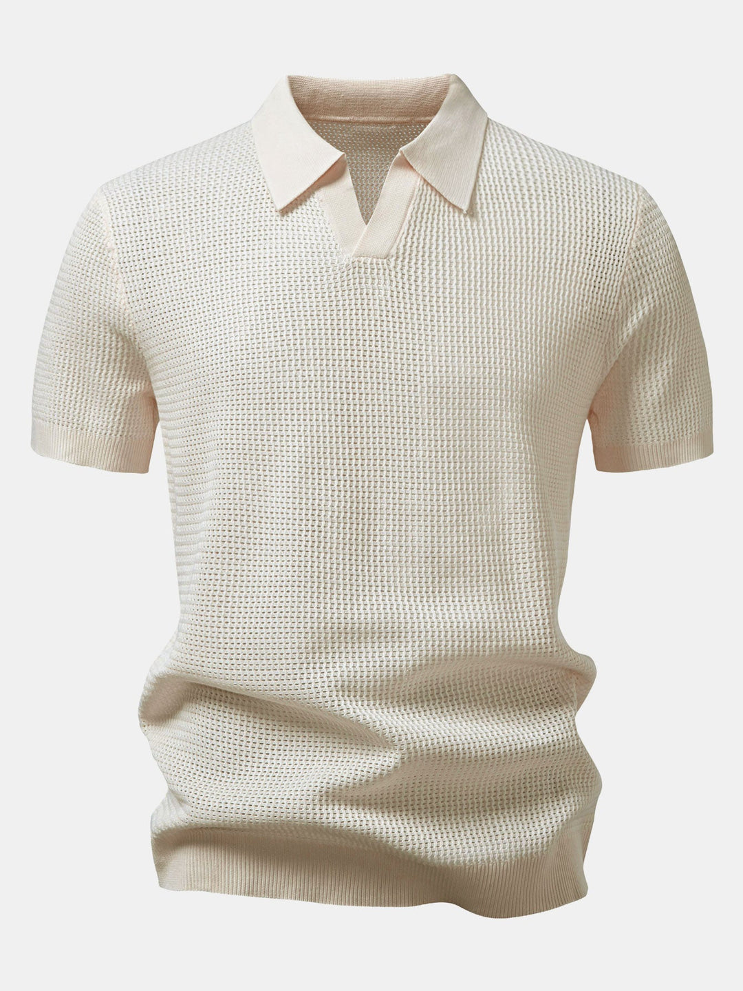 Textured Johnny Collar Crocheted Knit Polo