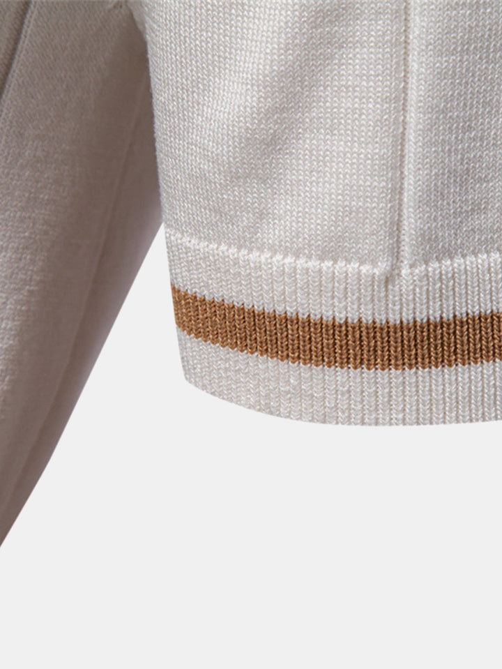 Contrast Trim Rits Gebreid Polo Shirt