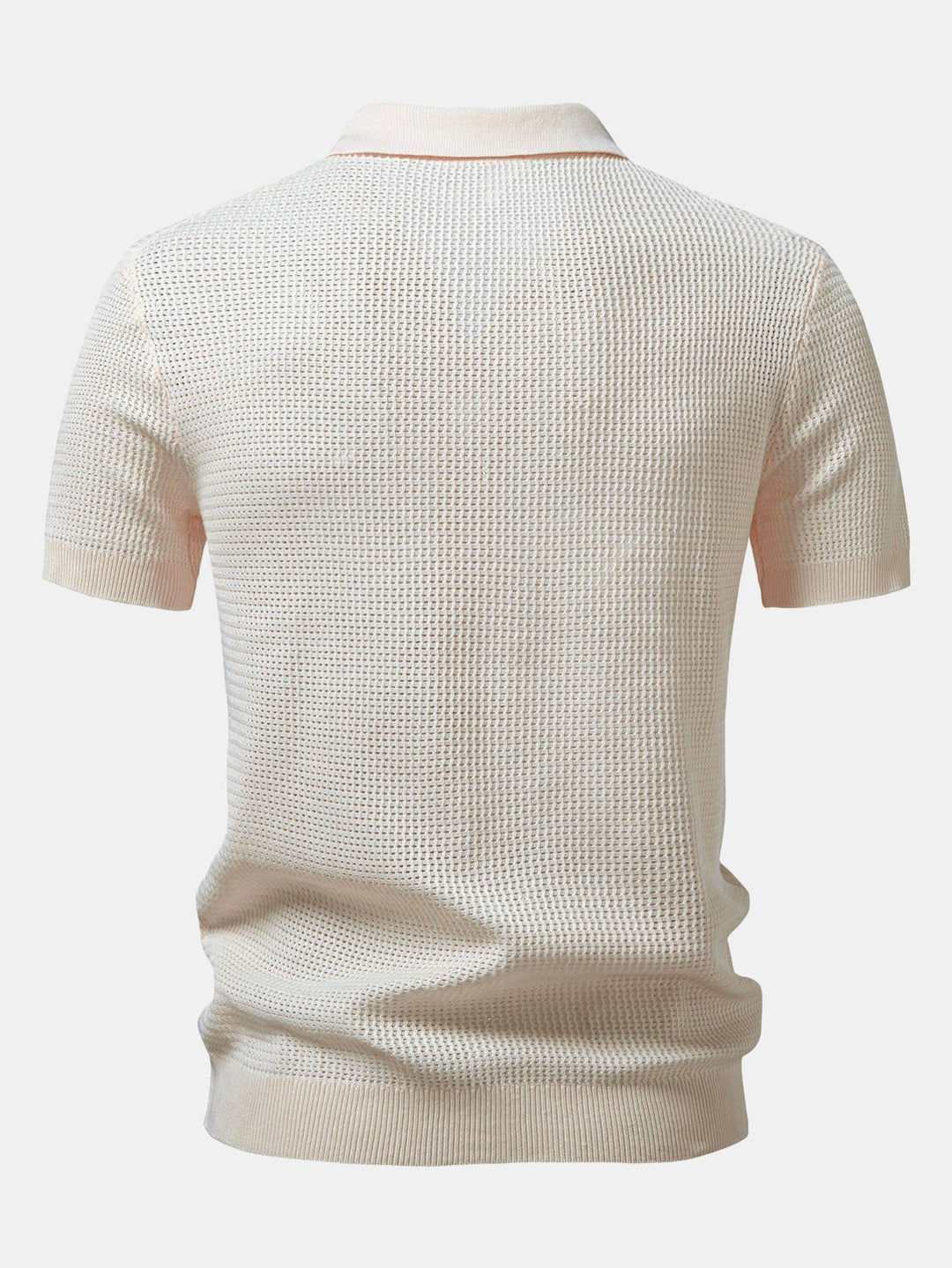 Textured Johnny Collar Crocheted Knit Polo