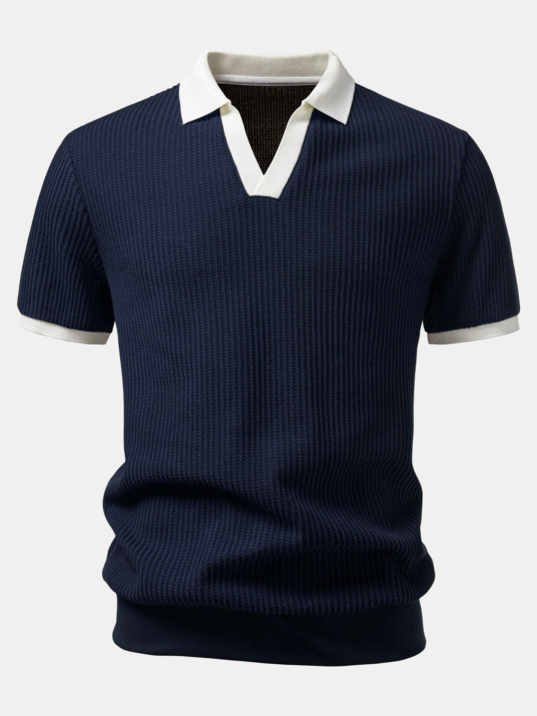Contrast Knit Waffle Johnny Collar Polo