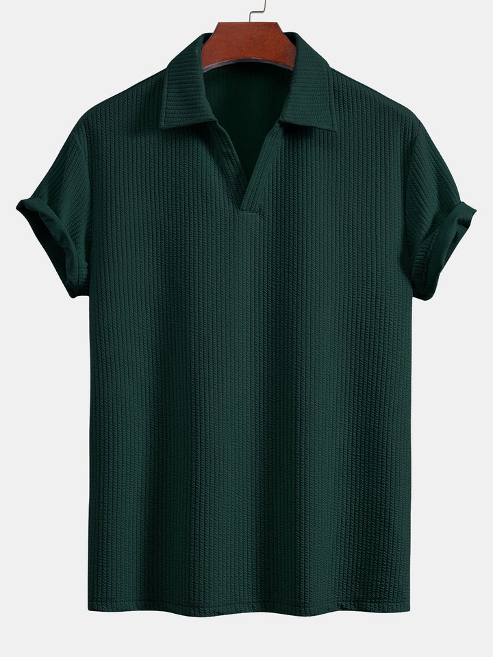 Korte Mouwen V-Hals Ribbel Polo & Rechte Ribbel Broek