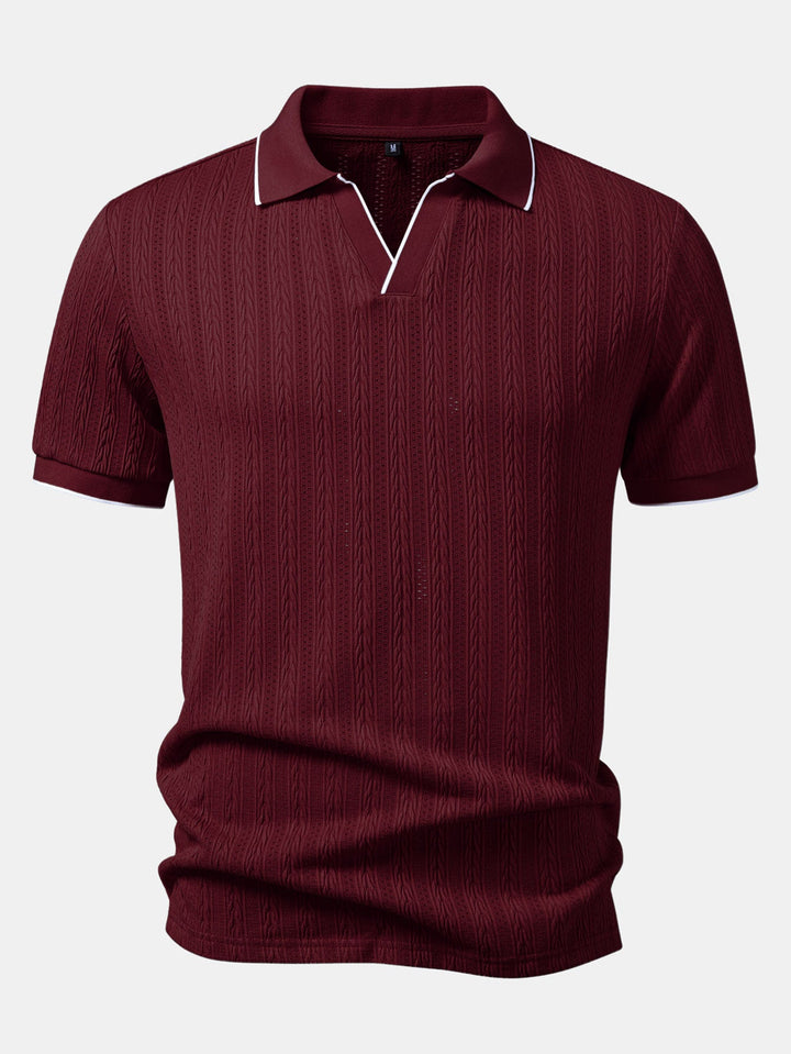 Geometric Jacquard Johnny Collar Polo & Slim Fit Tapered Trousers