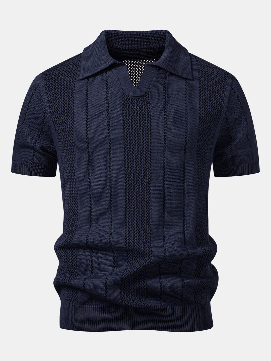 Johnny Collar Striped Open Knit Polo