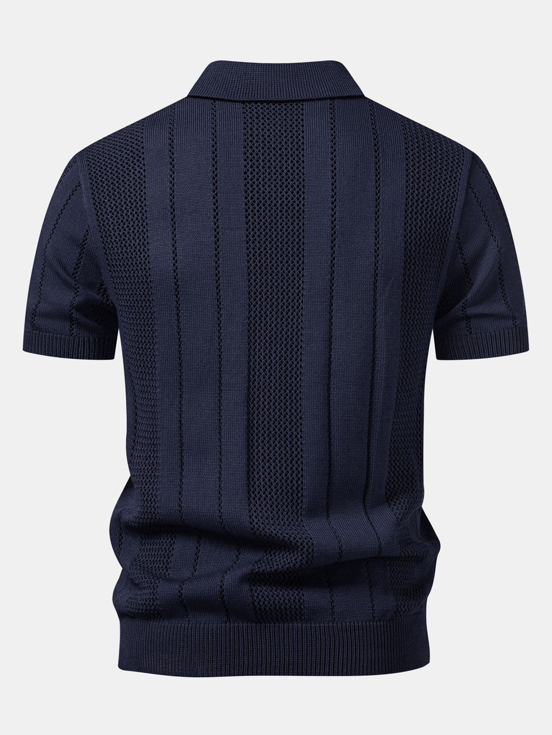 Johnny Collar Striped Open Knit Polo