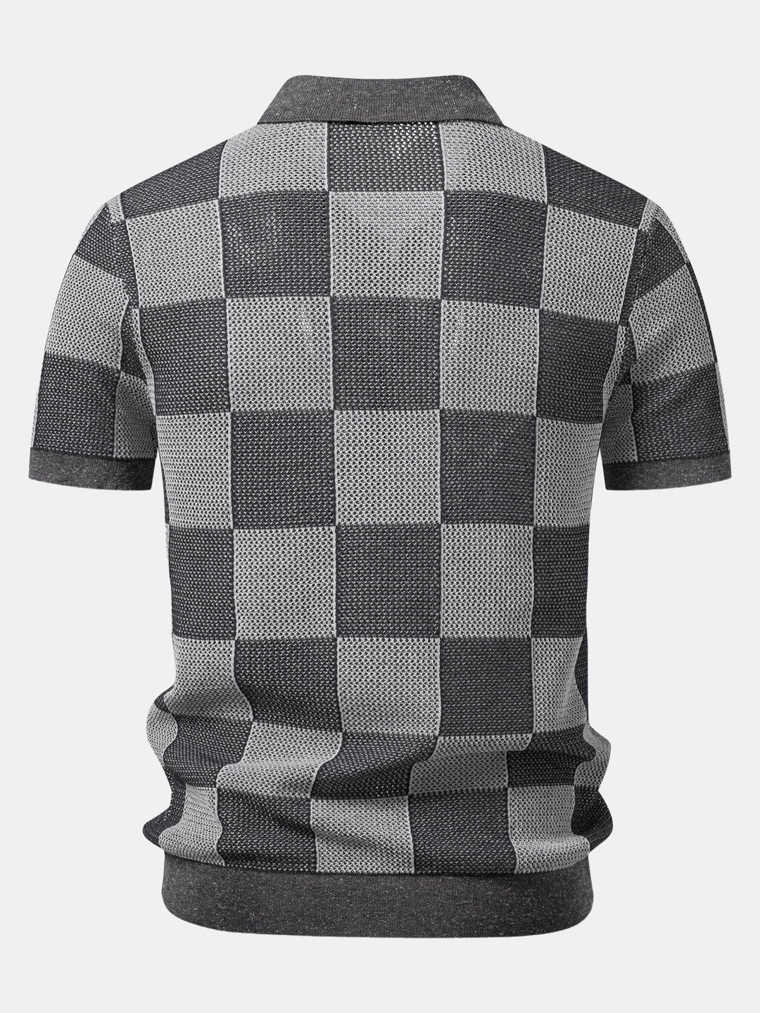 Checkerboard Crocheted Zipper Knit Polo