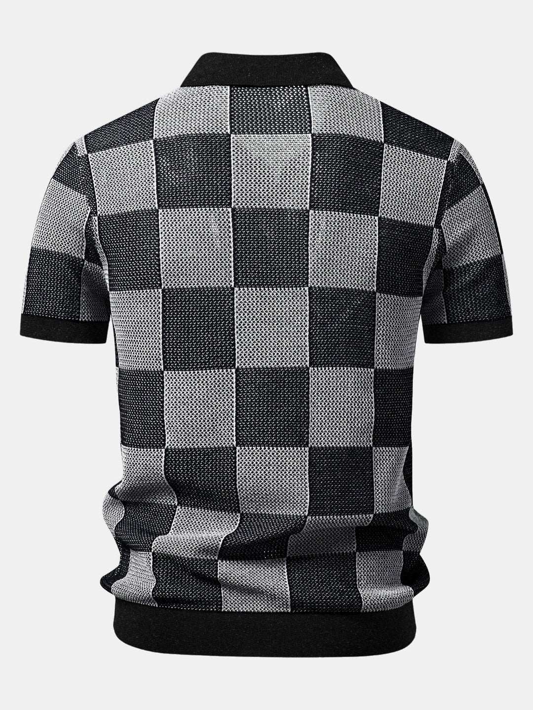 Checkerboard Crocheted Zipper Knit Polo