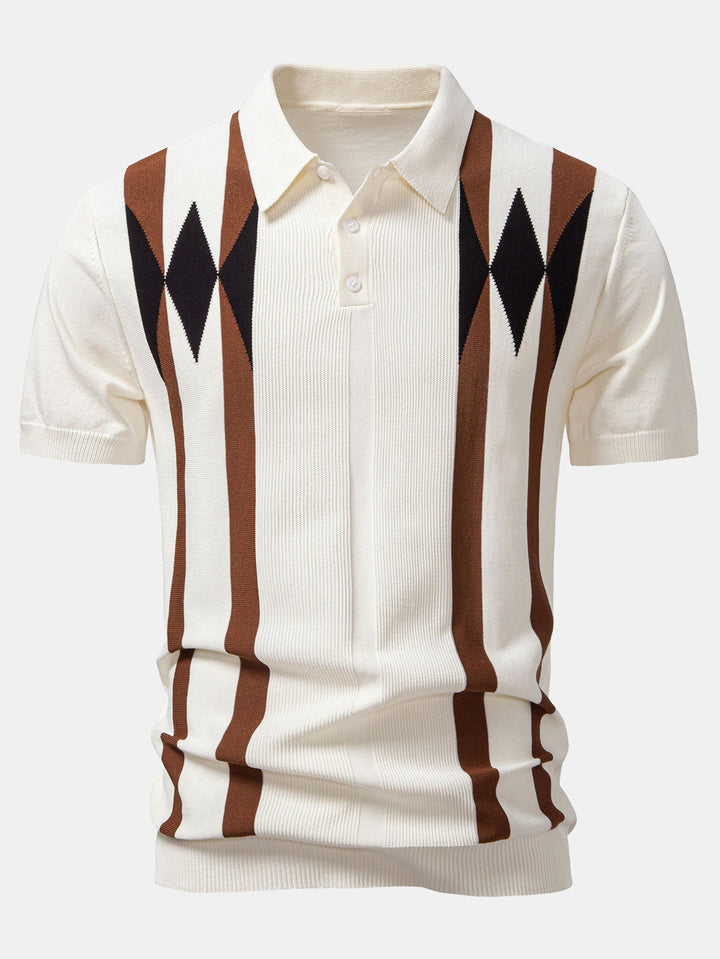 Gestreept geometrisch jacquard gebreid Polo shirt & slim fit taps toelopende broek