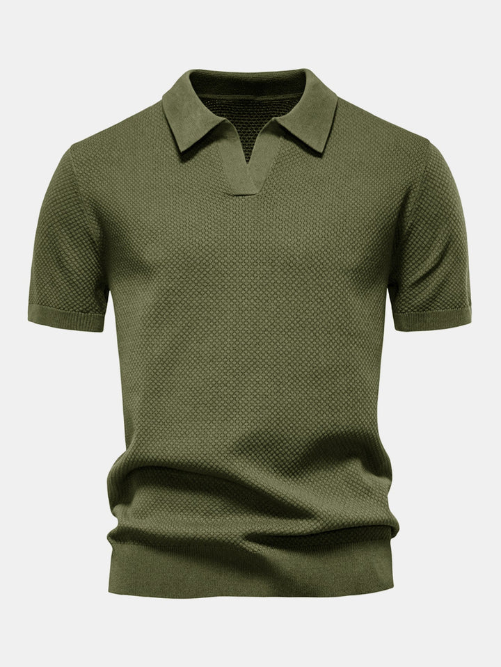Ananasstructuur Gebreid V-hals Polo Shirt