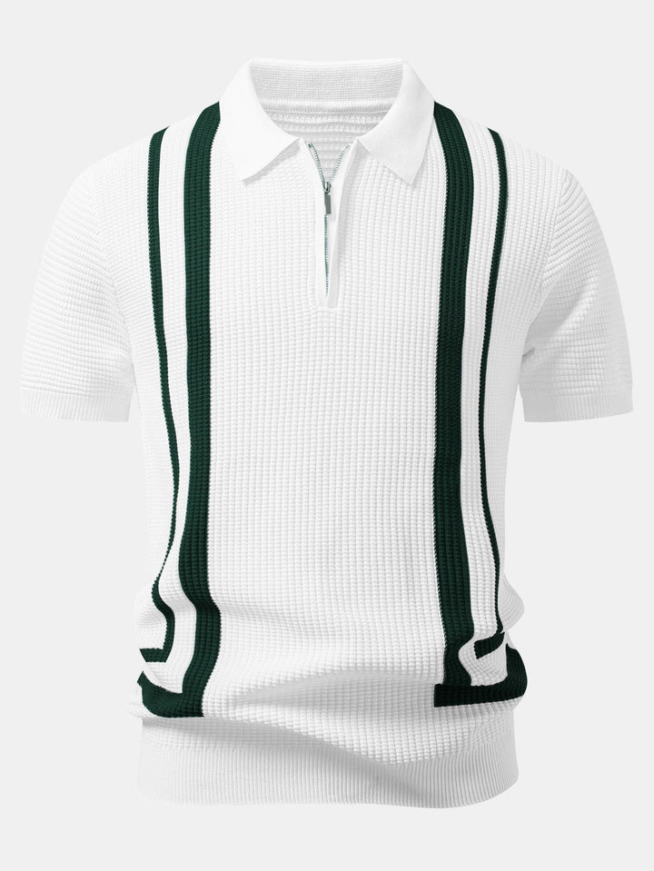 Contrast Waffle Zipper Knit Polo
