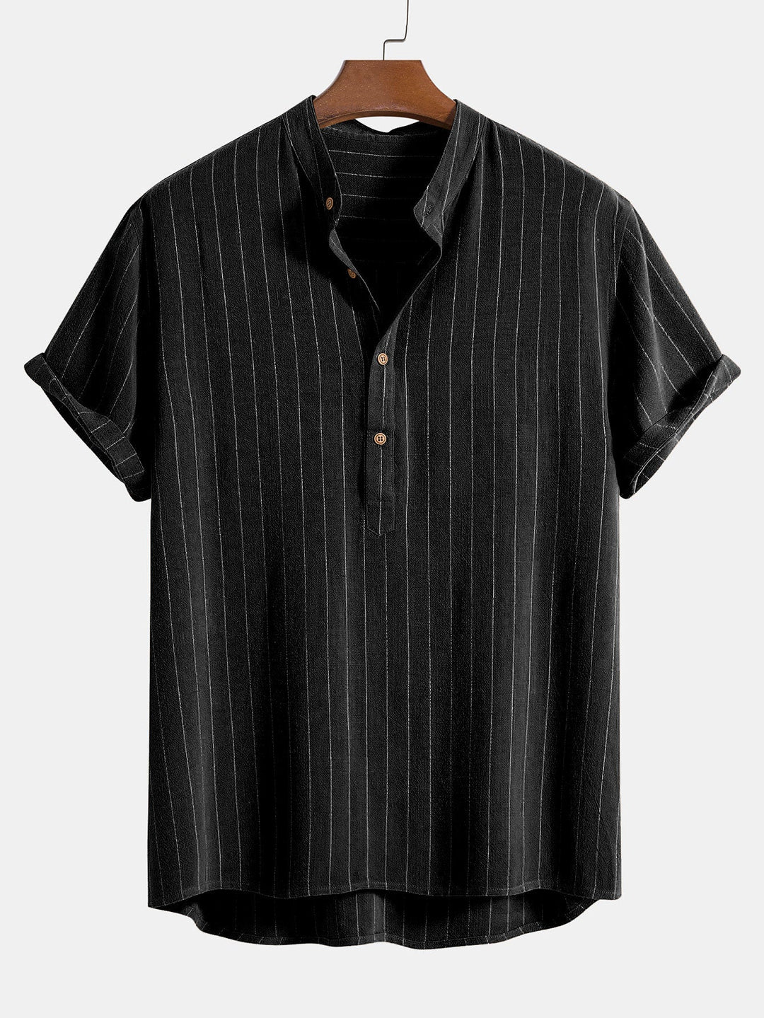 Linnenmix Gestreepte Half Open Placket Henley Kraag Shirt & Rechte Linnen Broek