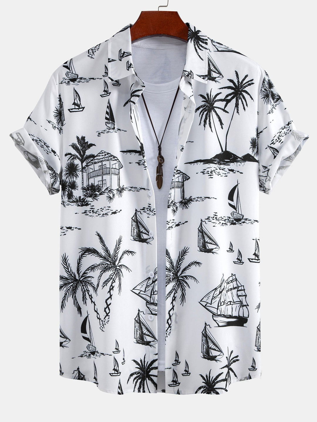 Island Sailing Print Knop-Up Shirt & Zwemshorts