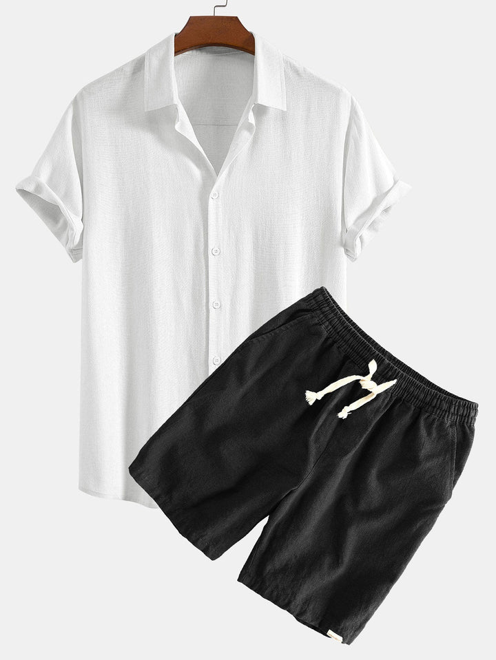 Linnen Rayon Mix Knopsluiting Shirt & Linnen Katoen Mix Touwsluiting Shorts