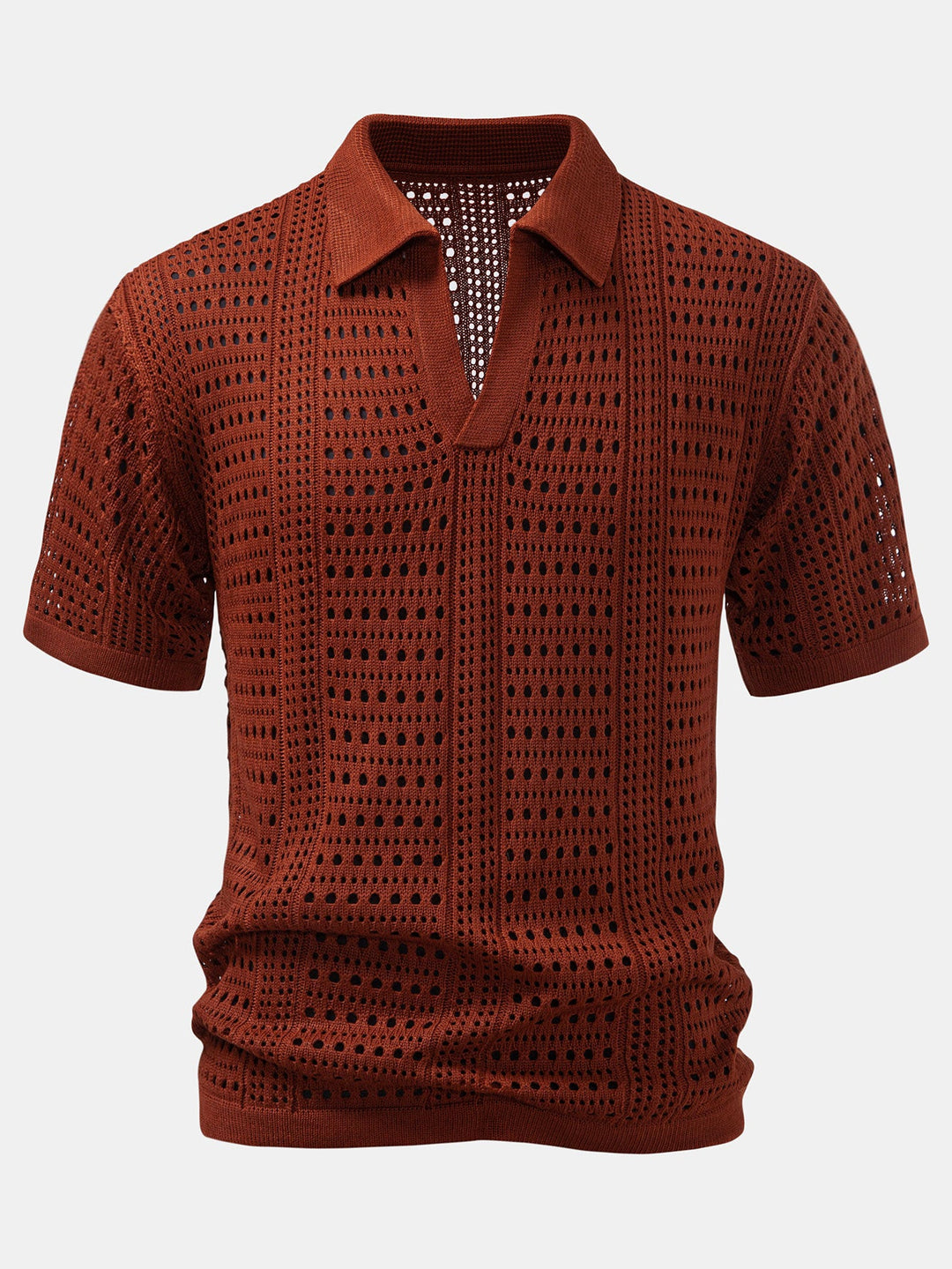 Gehaakte V-hals Polo-shirt & linnen broek met rechte pijpen