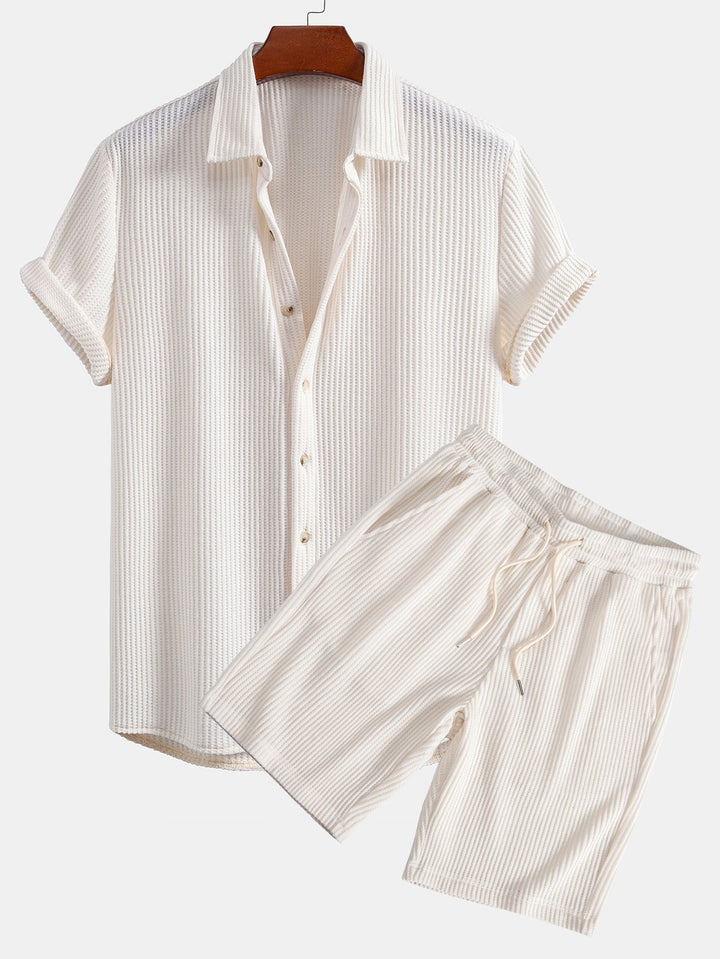 Wafel Knop-Up Shirt & Trekkoord Wafel Shorts