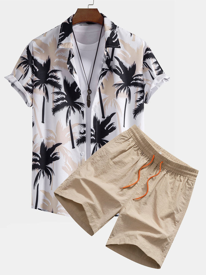 Palmboomprint Overhemd met Knopen & Zwemshorts