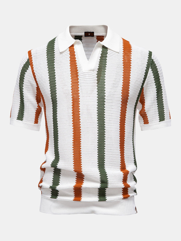 Gestreept Gebreid V-hals Polo Shirt